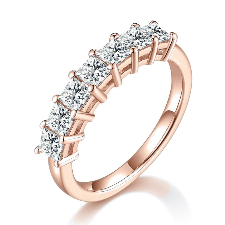 Karina Princess Cut Moissanite Half Eternity Band in 18K rose gold plating