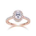 Kate Oval Moissanite Halo Engagement Ring in 18K rose gold plating, front view