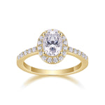 Kate Oval Moissanite Halo Engagement Ring in 18K yellow gold plating, front view