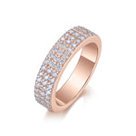 Keely Round Moissanite Three Row Pavé Wedding Band in 18K rose gold plating
