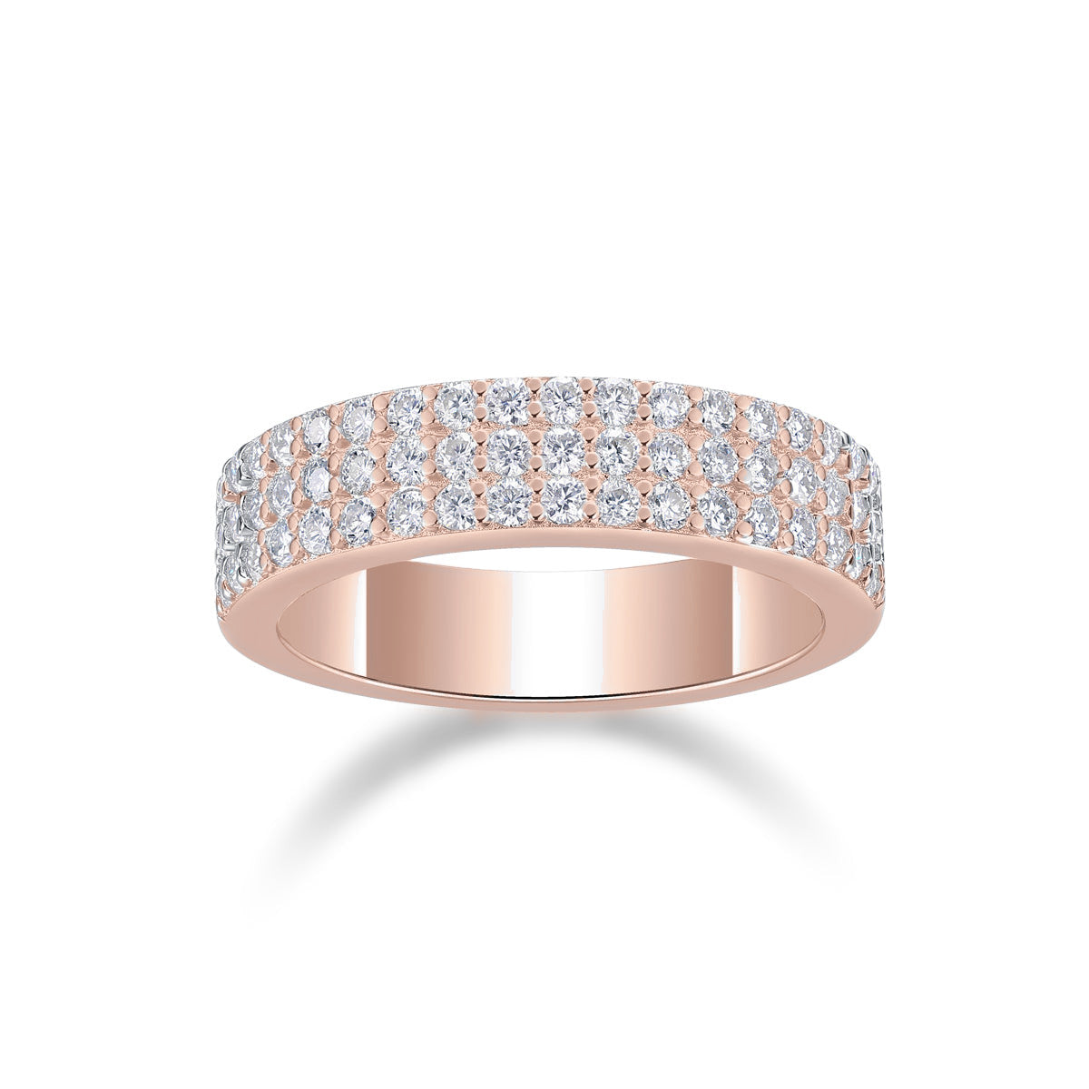 Keely Round Moissanite Three Row Pavé Wedding Band, front view