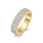 Keely Round Moissanite Three Row Pavé Wedding Band in 18K yellow gold plating
