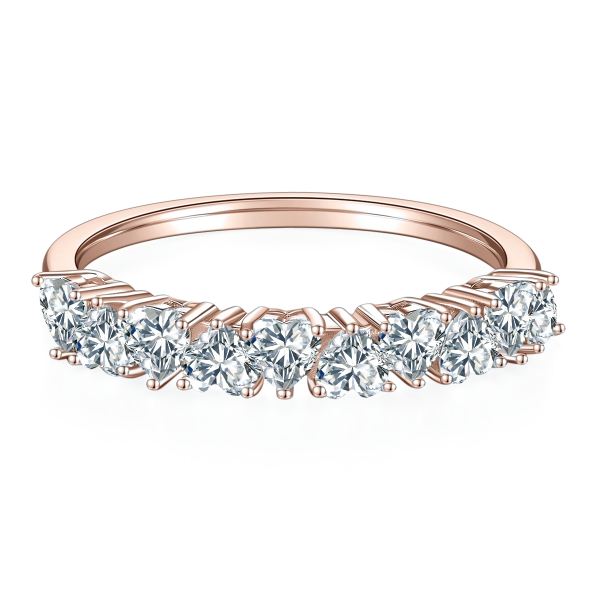 Kelsey Round Moissanite Half Eternity Band in 18K rose gold plating