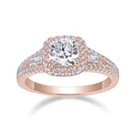 Kendall Cushion Cut Moissanite Halo Engagement Ring in 18K rose gold plating, front view