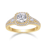 Kendall Cushion Cut Moissanite Halo Engagement Ring in 18K yellow gold plating, front view