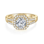 Kendra Round Moissanite Octagon Halo Engagement Ring in 18K yellow gold plating, front view