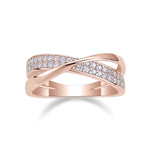 Kenna Moissanite Pavé Crossover Ring in 18K rose gold plating, front view