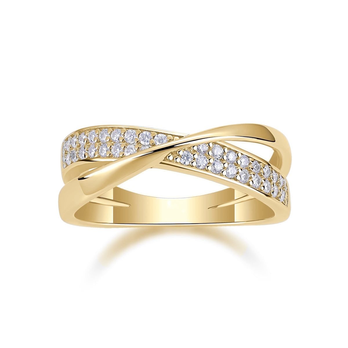 Kenna Moissanite Pavé Crossover Ring in 18K yellow gold plating, front view