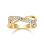 Kenna Moissanite Pavé Crossover Ring in 18K yellow gold plating, front view
