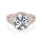 Kennedy Round Moissanite Halo Engagement Ring 3 ct in 18K rose gold plating, front view