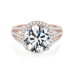 Kennedy Round Moissanite Halo Engagement Ring 5 ct in 18K rose gold plating, front view
