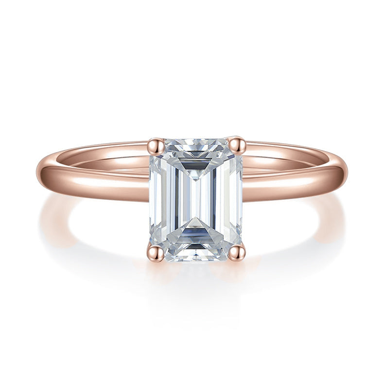Kerry Emerald Cut Moissanite Solitaire Engagement Ring in 18K rose gold plating, front view