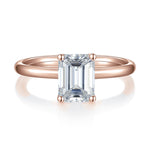 Kerry Emerald Cut Moissanite Solitaire Engagement Ring in 18K rose gold plating, front view
