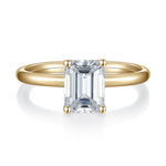 Kerry Emerald Cut Moissanite Solitaire Engagement Ring in 18K yellow gold plating, front view