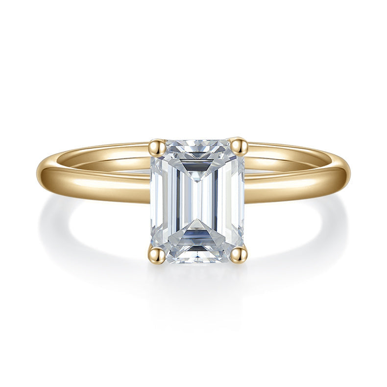 Kerry Emerald Cut Moissanite Solitaire Engagement Ring in 18K yellow gold plating, front view