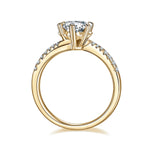 Kimber Round Moissanite Twist Solitaire Engagement Ring in 18K yellow gold plating, front view