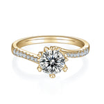 Kimber Round Moissanite Twist Solitaire Engagement Ring in 18K yellow gold plating, front view