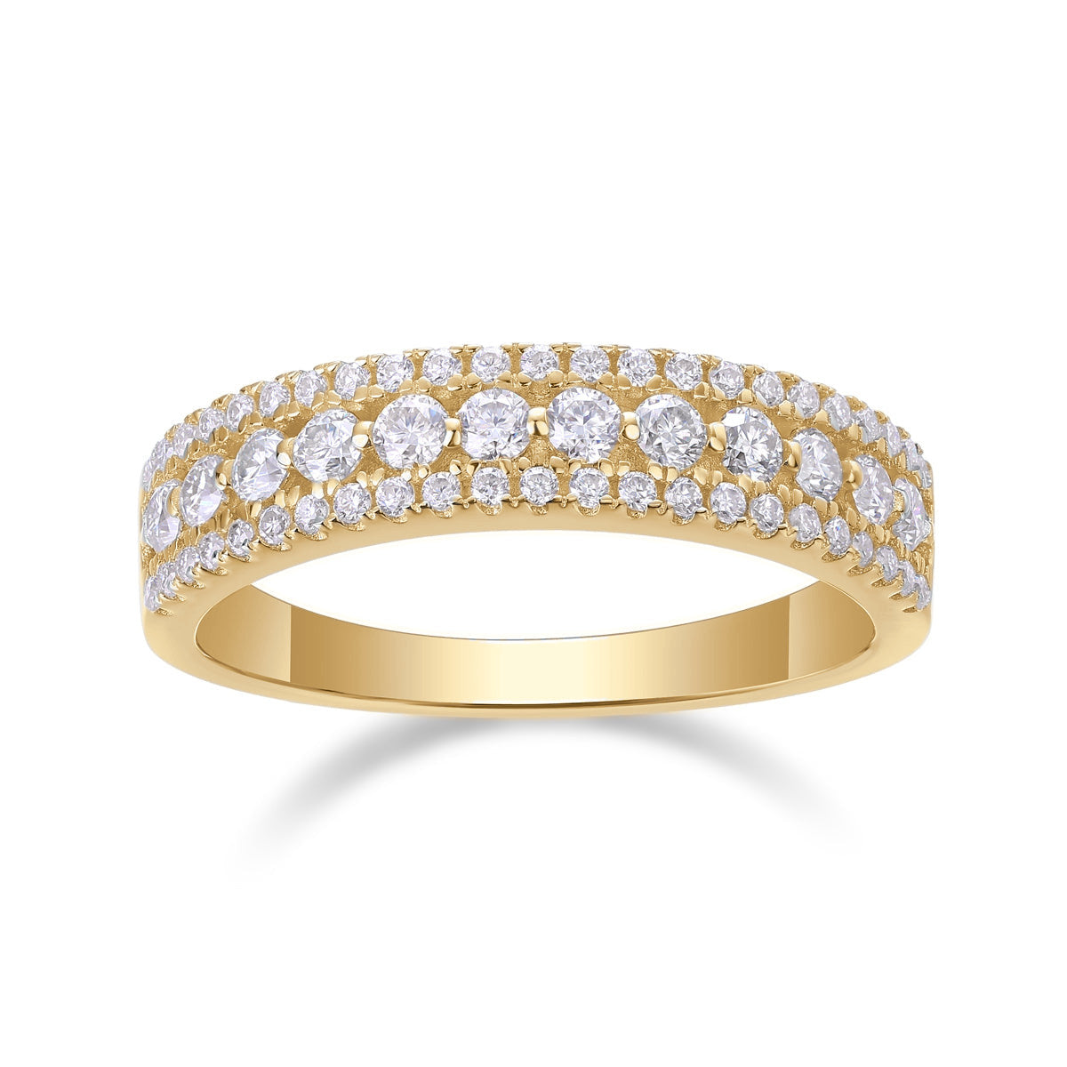 Lacey Round Moissanite Pavé Half Eternity Band in 18K yellow gold plating, front view
