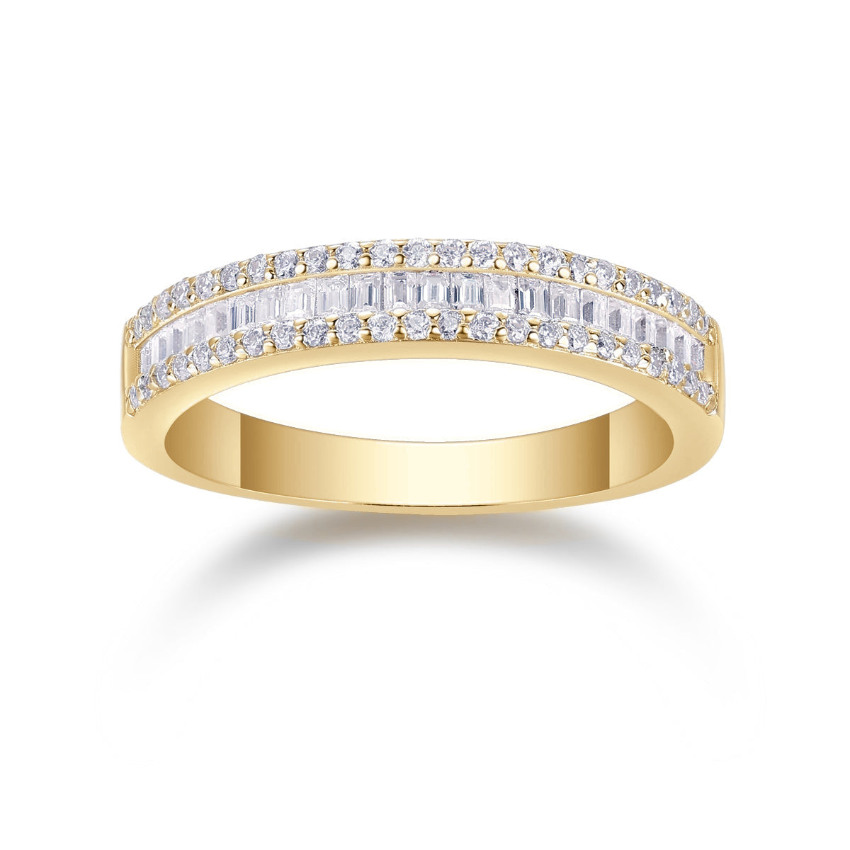 Lainey Baguette Moissanite Channel Eternity Band in 18K yellow gold plating, front view