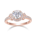 Lana Round Moissanite Art Deco Halo Engagement Ring in 18K rose gold plating, front view