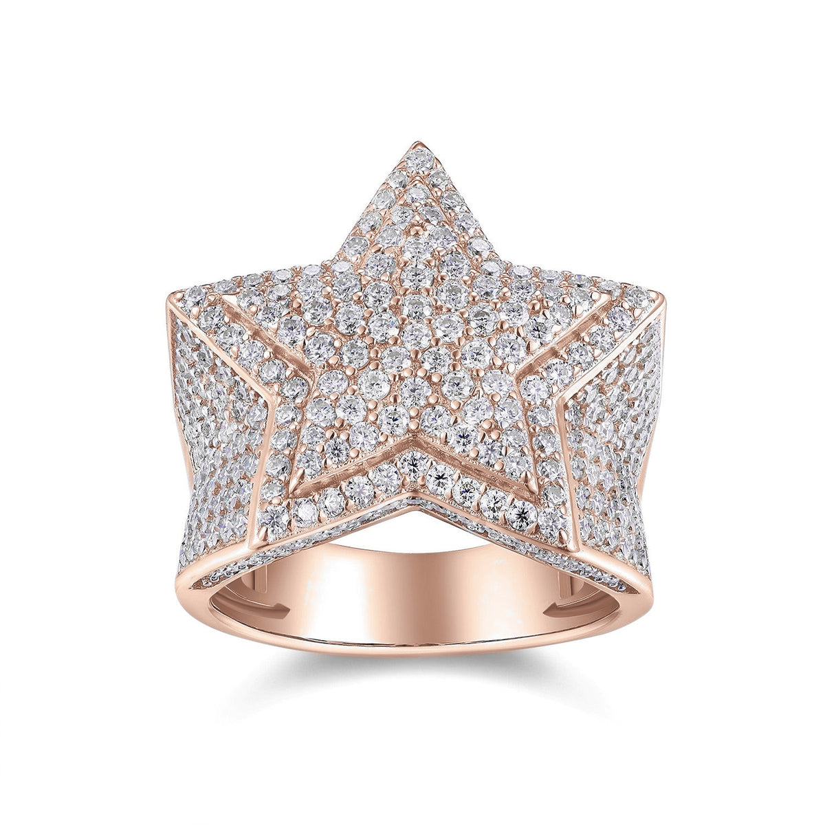 Lance Moissanite Pavé Star Men's Ring in 18K rose gold plating, front view