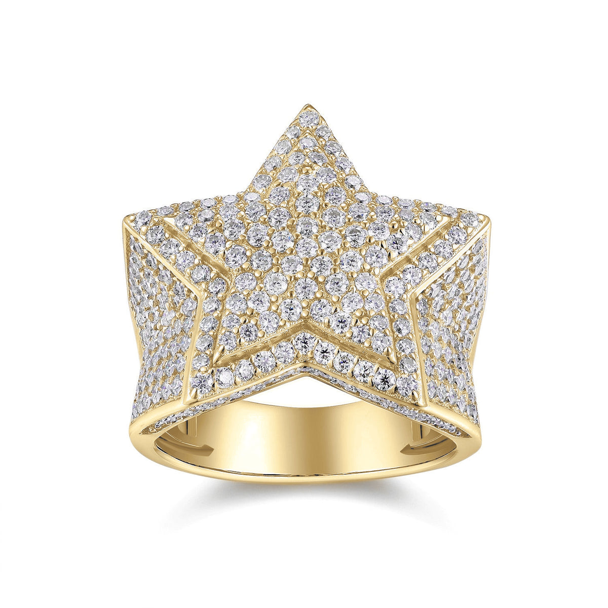 Lance Moissanite Pavé Star Men's Ring in 18K yellow gold plating, front view