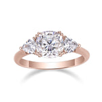 Larissa Cushion Cut Moissanite Three Stone Engagement Ring in 18K rose gold plating, front view