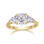 Larissa Cushion Cut Moissanite Three Stone Engagement Ring in 18K yellow gold plating, front view