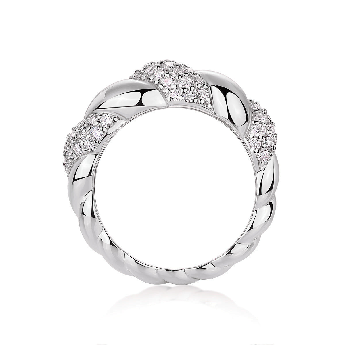Laurel Moissanite Pavé Rope Twist Ring in 18K white gold plating, front view