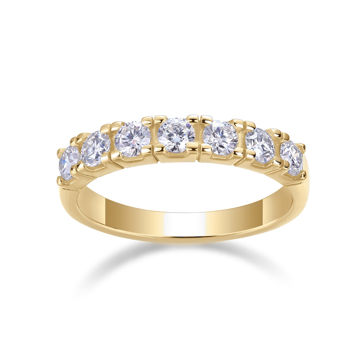 Leah Round Moissanite Half Eternity Band in 18K yellow gold plating, front view