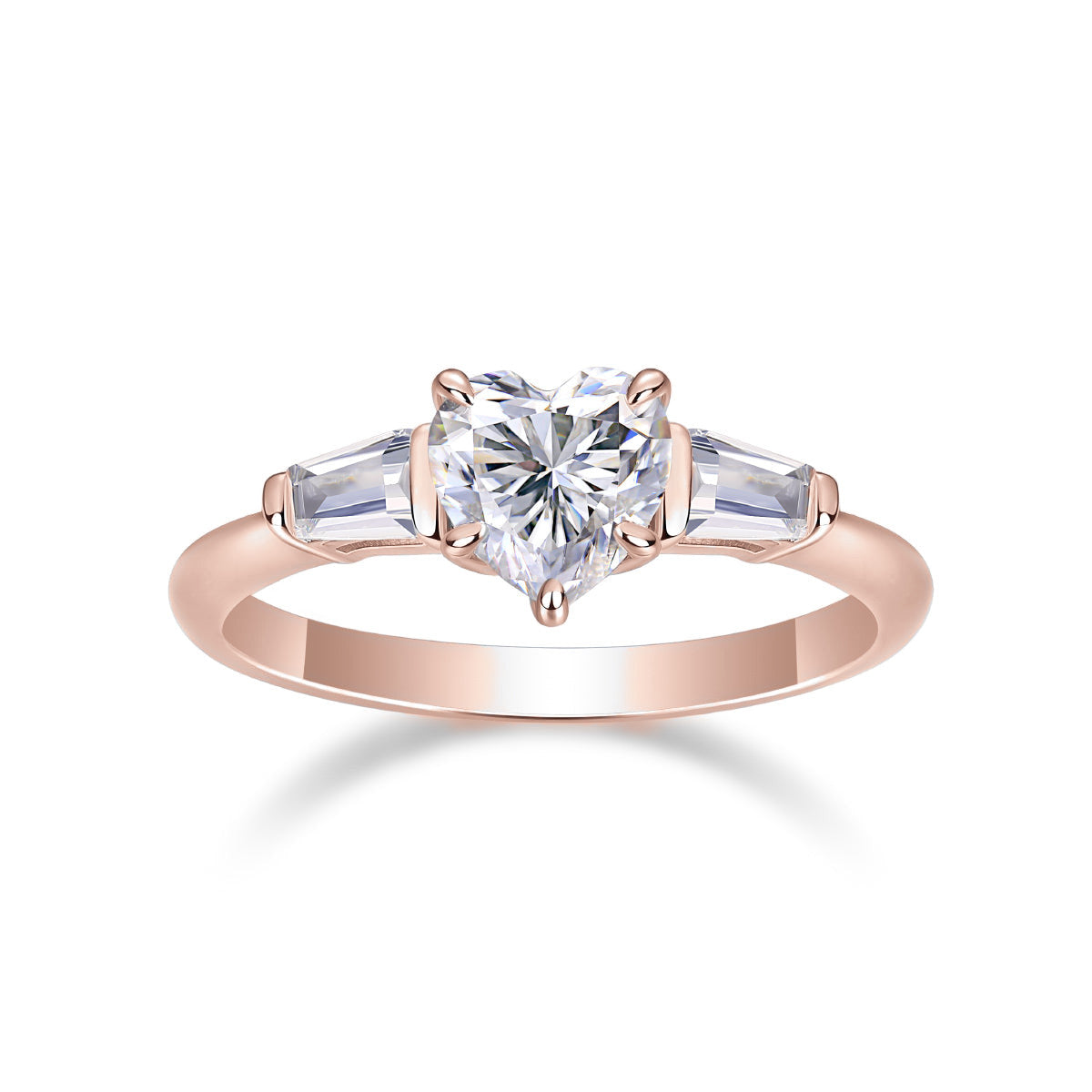Leila Heart Moissanite Three Stone Engagement Ring, front view