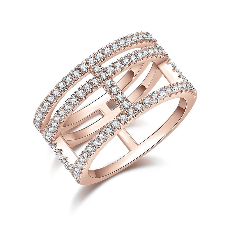 Leona Moissanite Pavé Triple Row Ring in 18K rose gold plating