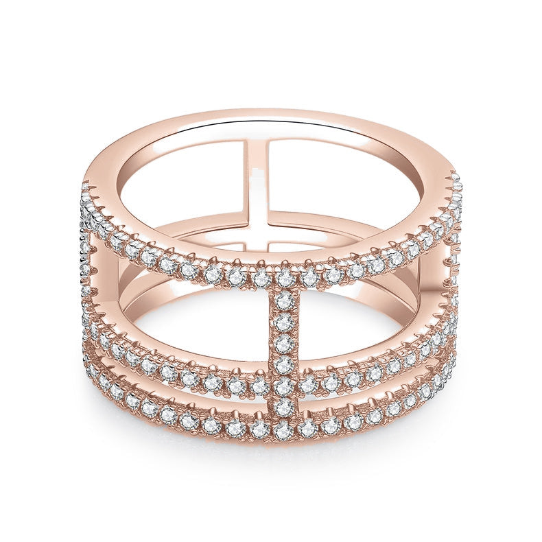 Leona Moissanite Pavé Triple Row Ring, front view