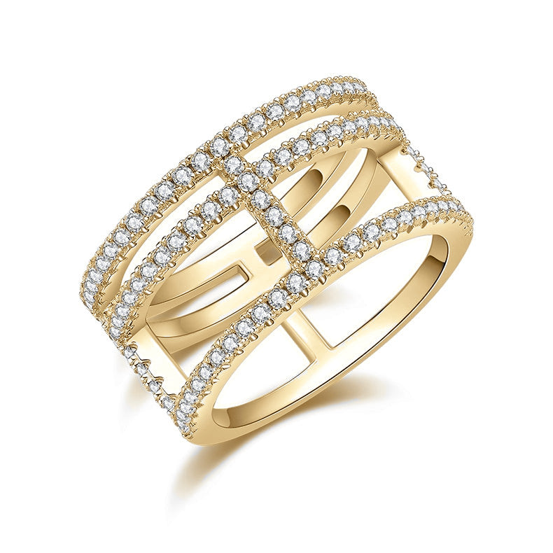 Leona Moissanite Pavé Triple Row Ring in 18K yellow gold plating