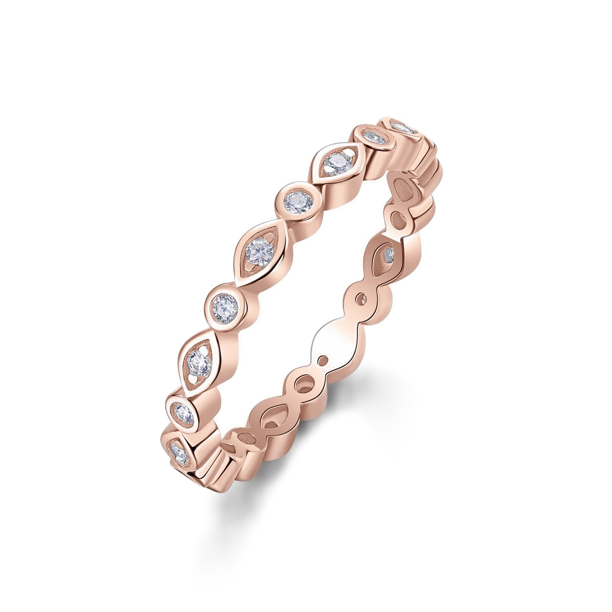 Liana Round Moissanite Bezel Eternity Band in 18K rose gold plating