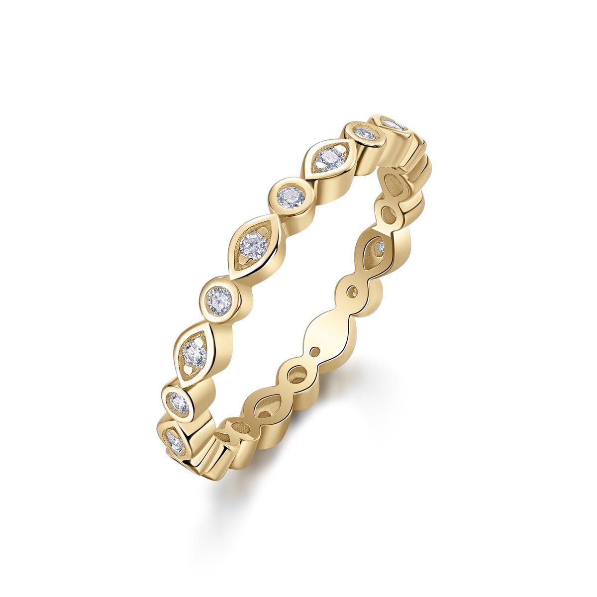 Liana Round Moissanite Bezel Eternity Band in 18K yellow gold plating