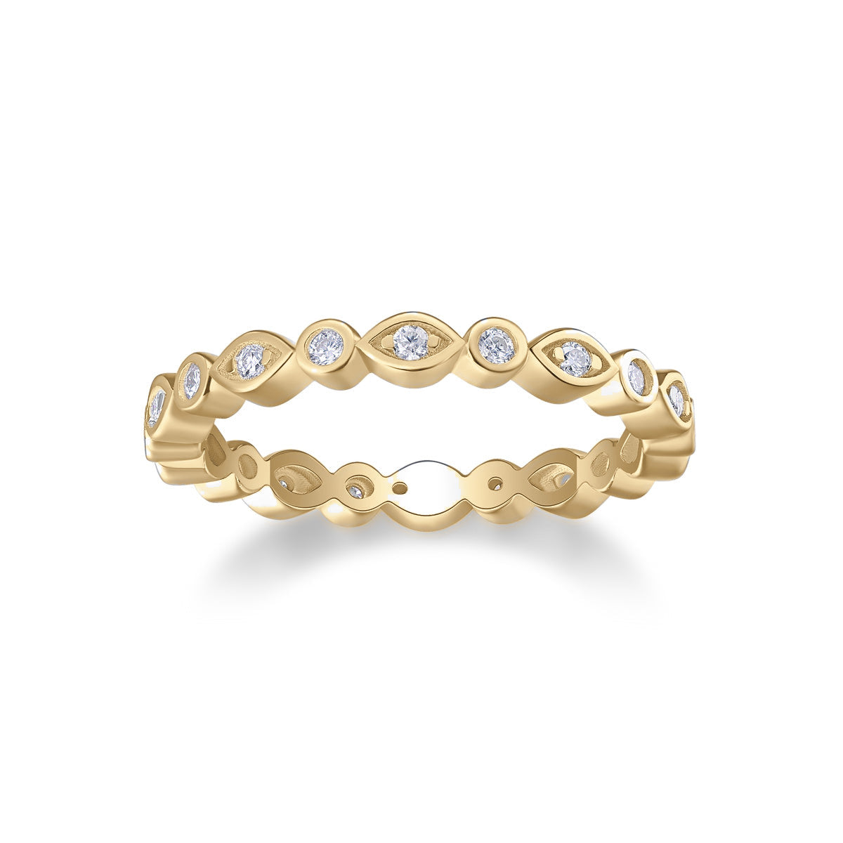 Liana Round Moissanite Bezel Eternity Band in 18K yellow gold plating, front view