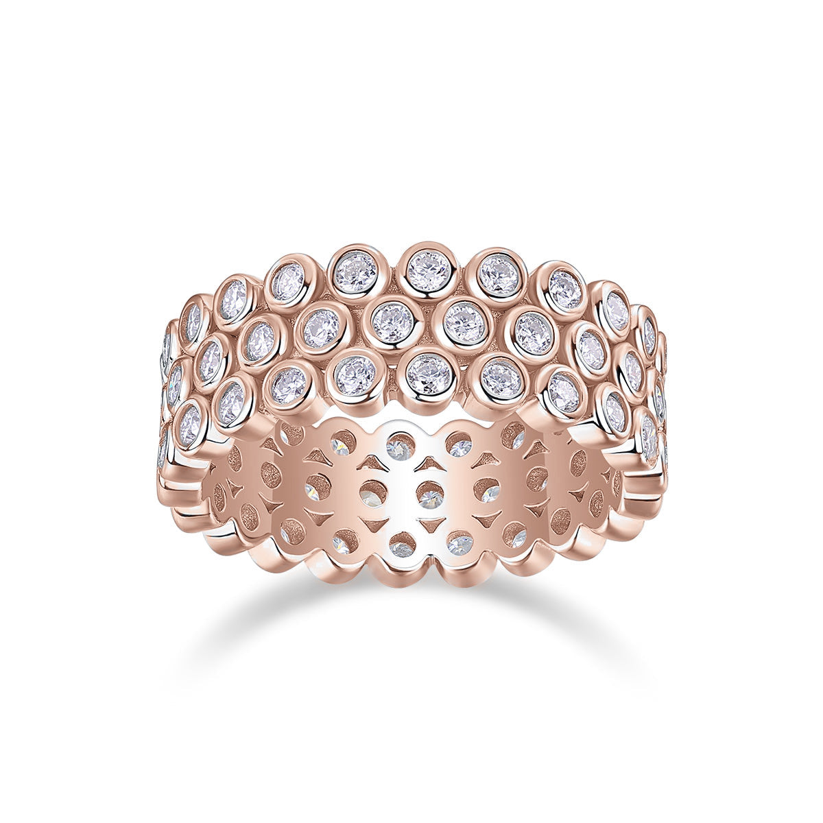 Lila Round Moissanite Three Row Bezel Eternity Band, front view