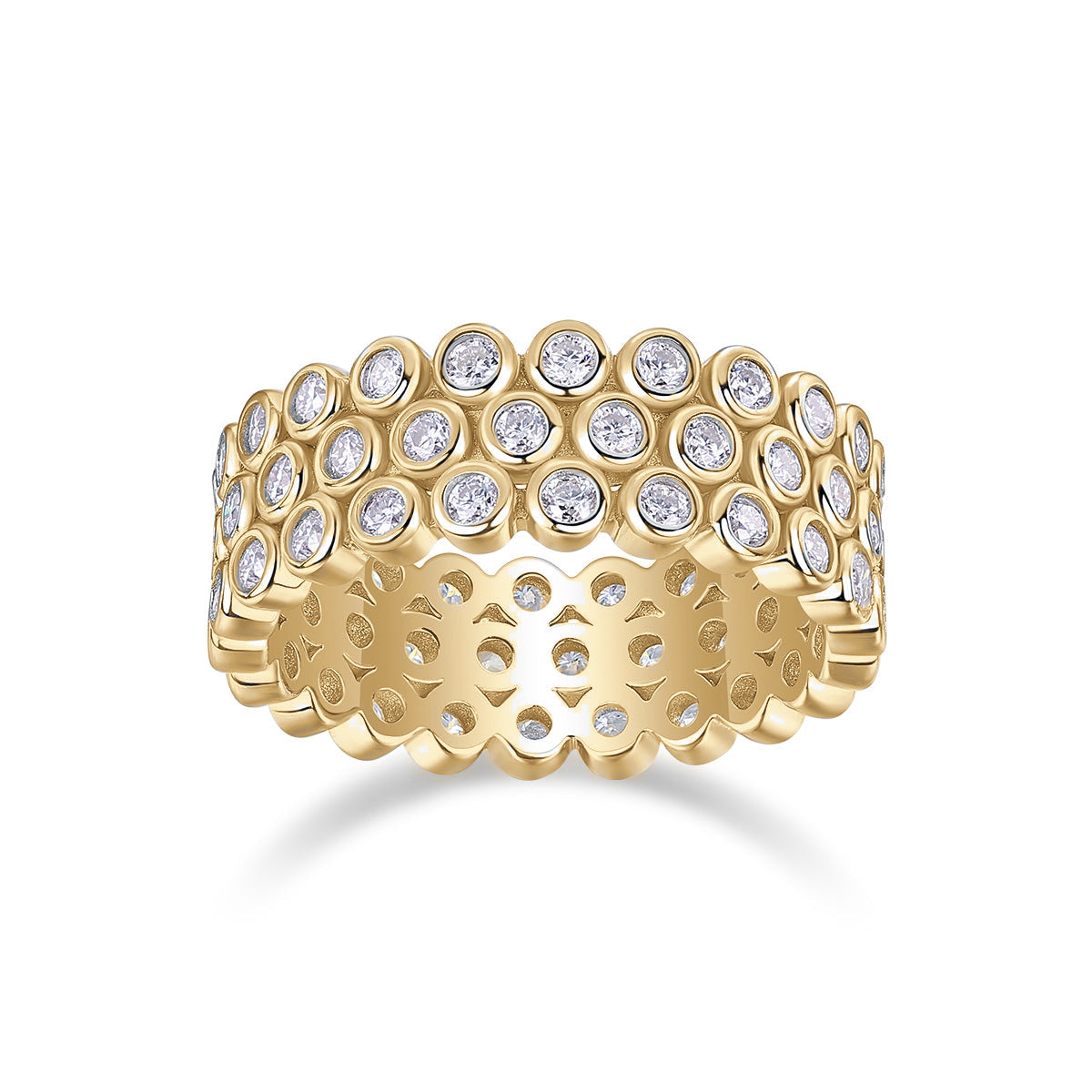Lila Round Moissanite Three Row Bezel Eternity Band, front view