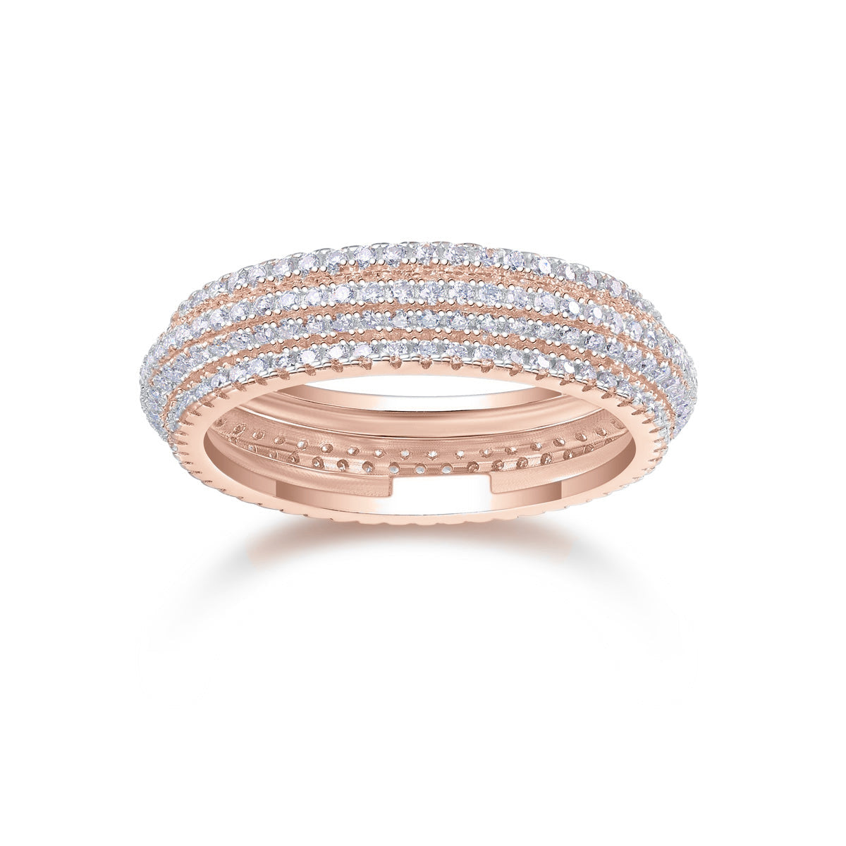 Lilian Round Moissanite Pavé Dome Eternity Band in 18K rose gold plating, front view