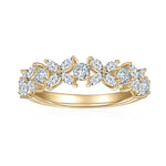 Lily Moissanite Floral Half Eternity Band in 18K yellow gold plating, front view