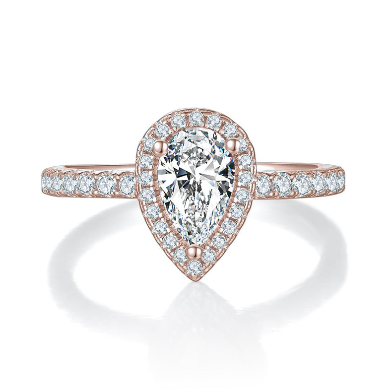 Lindy Pear Moissanite Halo Engagement Ring, front view