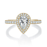 Lindy Pear Moissanite Halo Engagement Ring, front view
