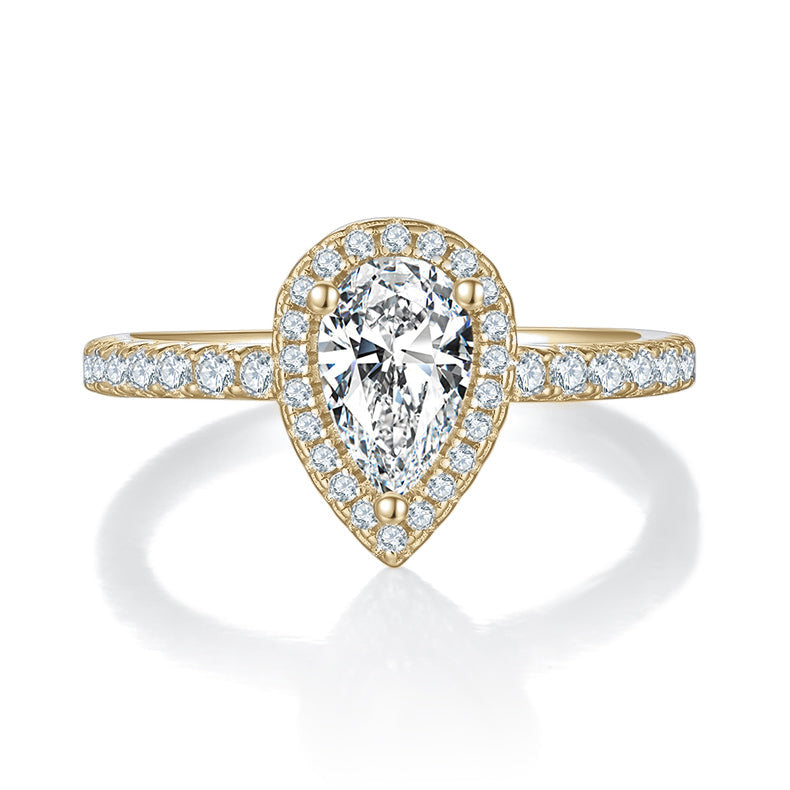 Lindy Pear Moissanite Halo Engagement Ring, front view