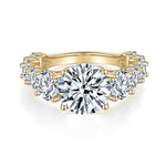 Liv Round Moissanite Graduated Side Stone Engagement Ring in 18K yellow gold plating, front view