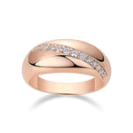 Livia Moissanite Diagonal Channel Dome Ring in 18K rose gold plating, front view