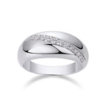 Livia Moissanite Diagonal Channel Dome Ring in 18K white gold plating, front view