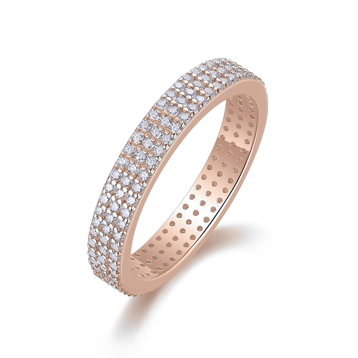 Lottie Round Moissanite Three Row Pavé Eternity Band in 18K rose gold plating