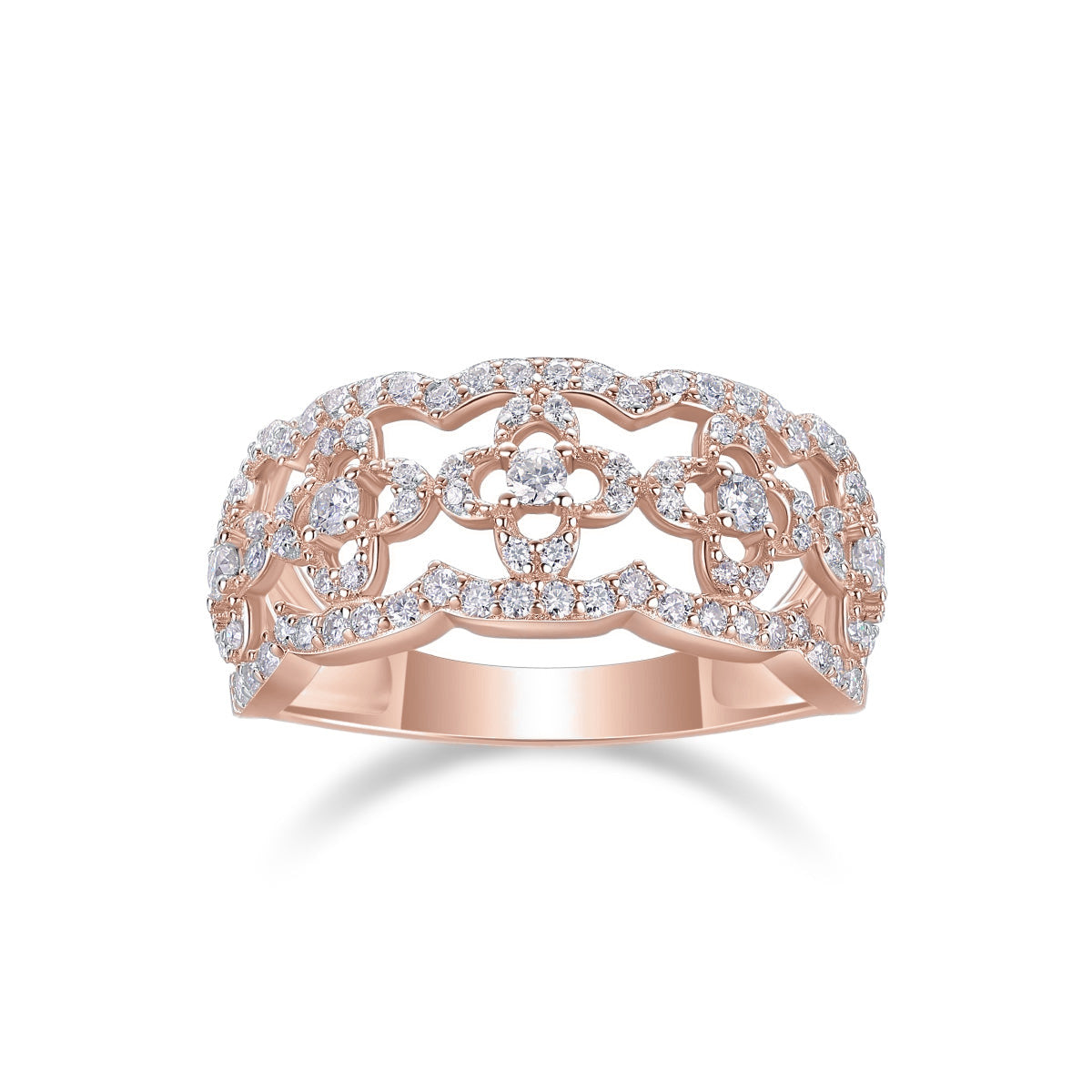 Louisa Moissanite Pavé Filigree Ring in 18K rose gold plating, front view