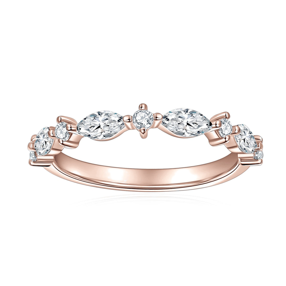 Lucia Marquise Moissanite Half Eternity Band in 18K rose gold plating, front view